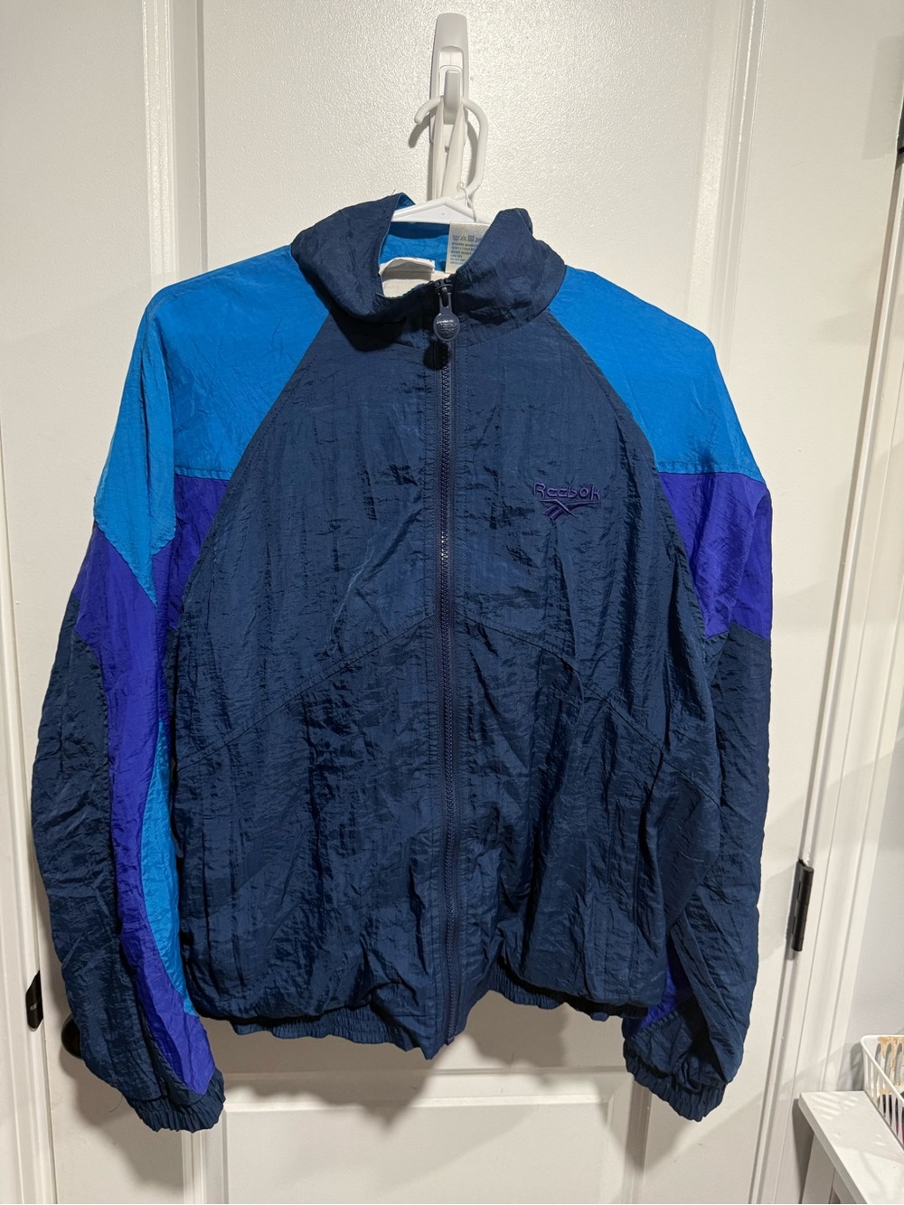 Reebok Blue and Navy Colorblock Windbreaker Jacket